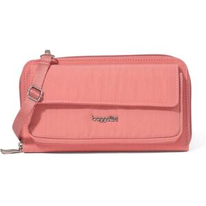 Baggallini Bryant RFID Crossbody Wallet Pink Nylon Phone Bag Wristlet 52" Strap